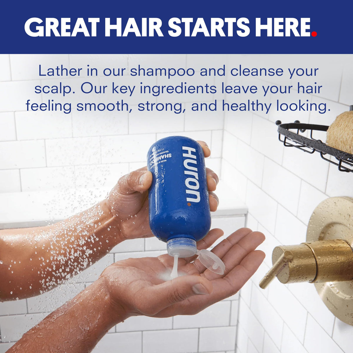 Huron pump and label close-up highlighting ingredient transparency benefit