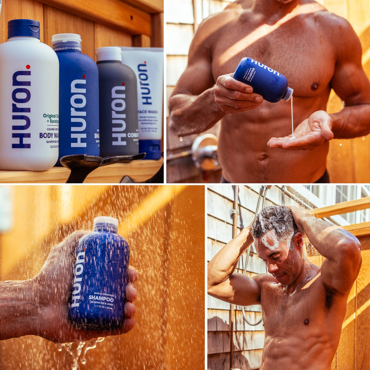 Huron bottle held in hand displaying 11.7 fl oz scale and travel-friendly benefit