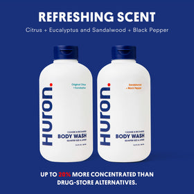Huron size scale with 12.2 fl oz bottle to show real-world dimensions