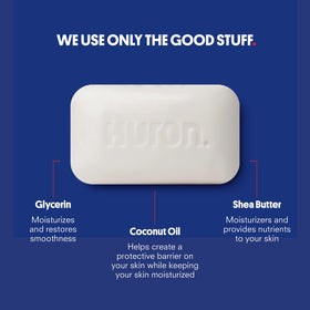 Huron close-up of soap texture highlighting moisturizing glycerin-rich surface