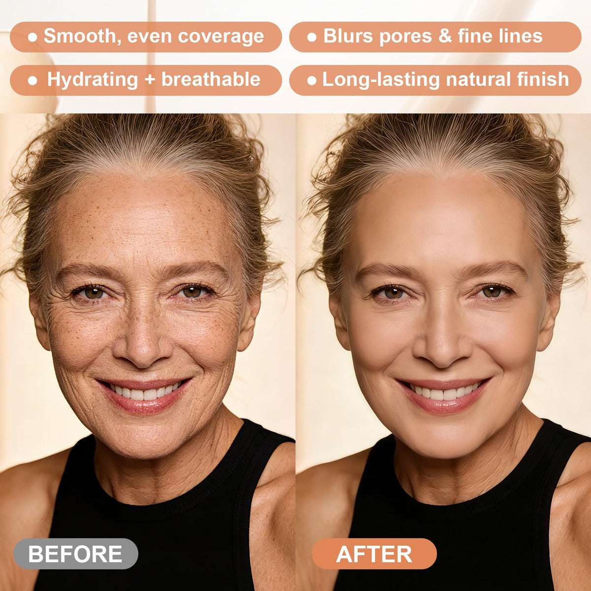 Hush Makeup Foundation applied on cheek demonstrating natural, blurred coverage