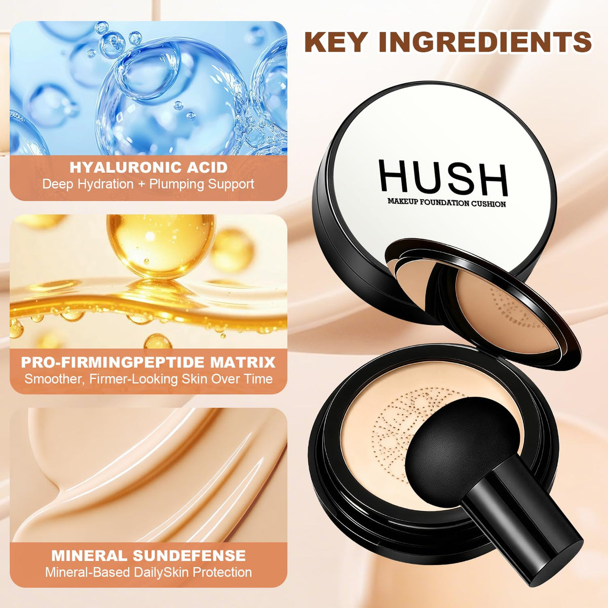 Hush Makeup Foundation open compact in hand showing travel-friendly convenience