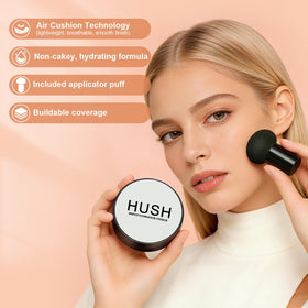 Hush Makeup Foundation mushroom puff close-up illustrating soft application benefit
