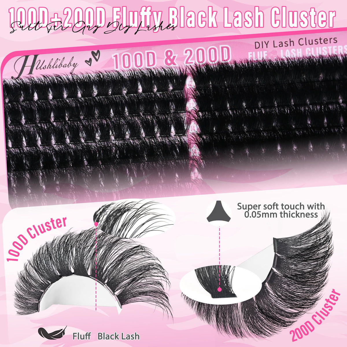 Hushlibaby close-up of D curl plant fibers for lifted look