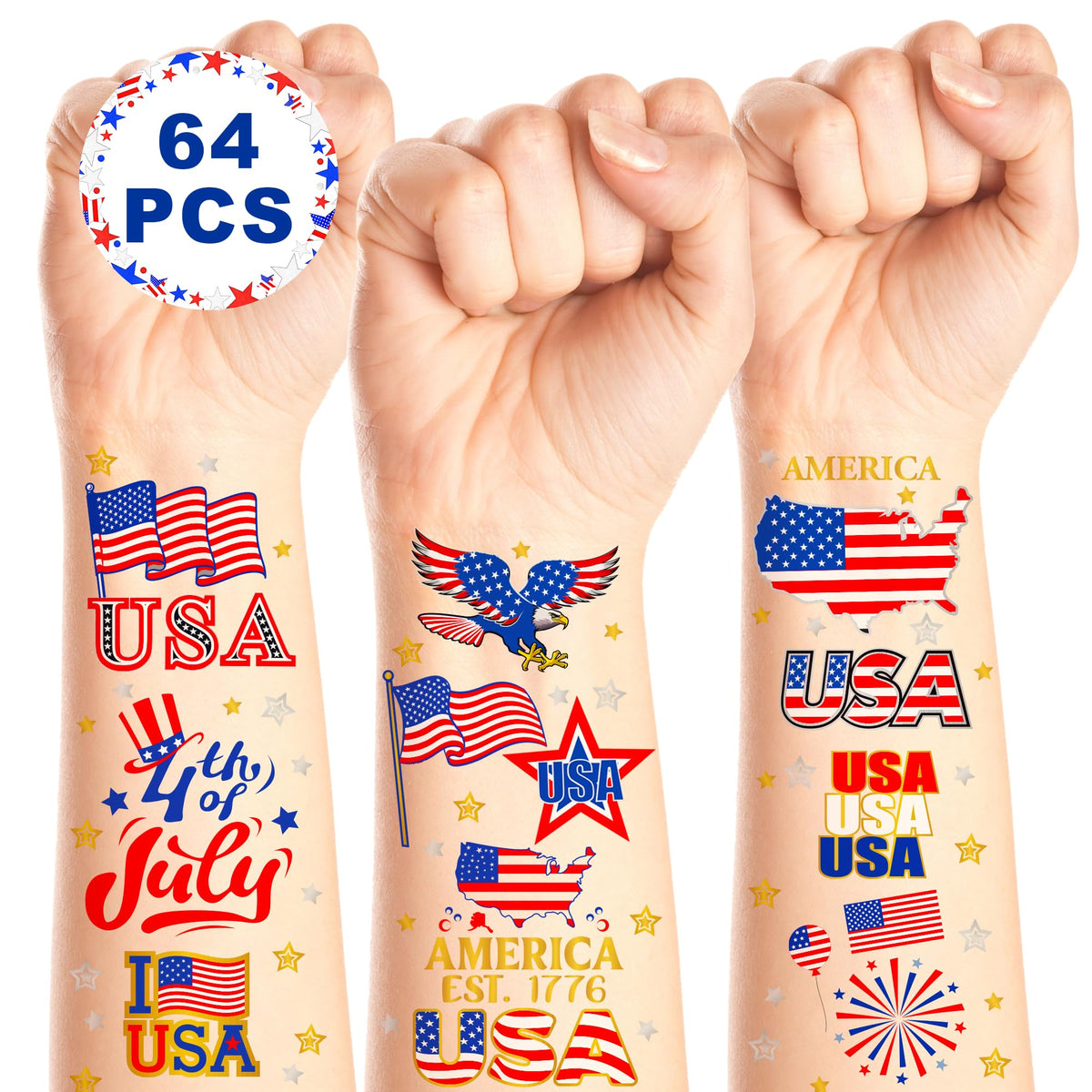 Huskein front sheet display showing full set and variety of patriotic designs, easy selection benefit