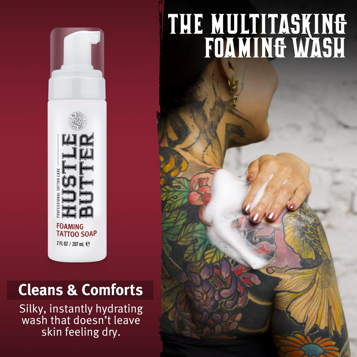 Hustle Butter Deluxe label close-up highlighting dermatologist-tested formulation benefits