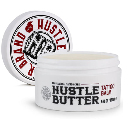 Hustle Butter Deluxe front tub showing product branding and size benefits