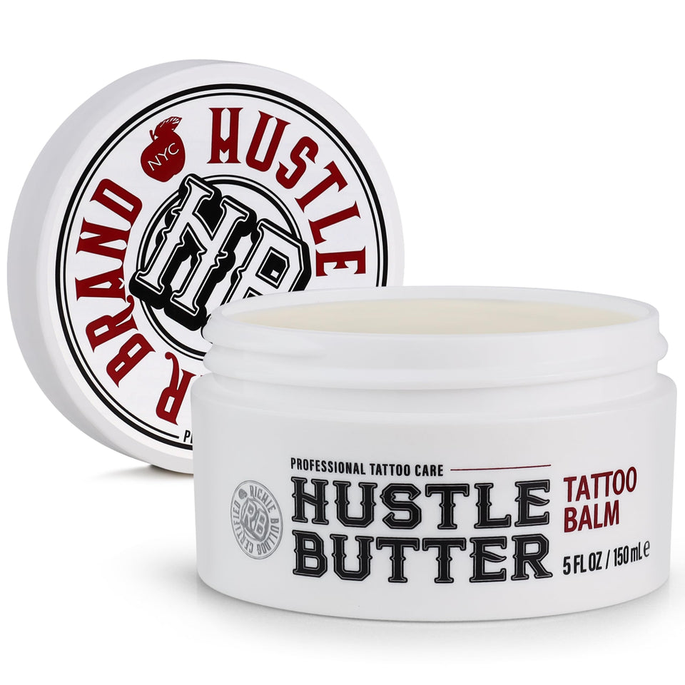 Hustle Butter Deluxe front tub showing product branding and size benefits
