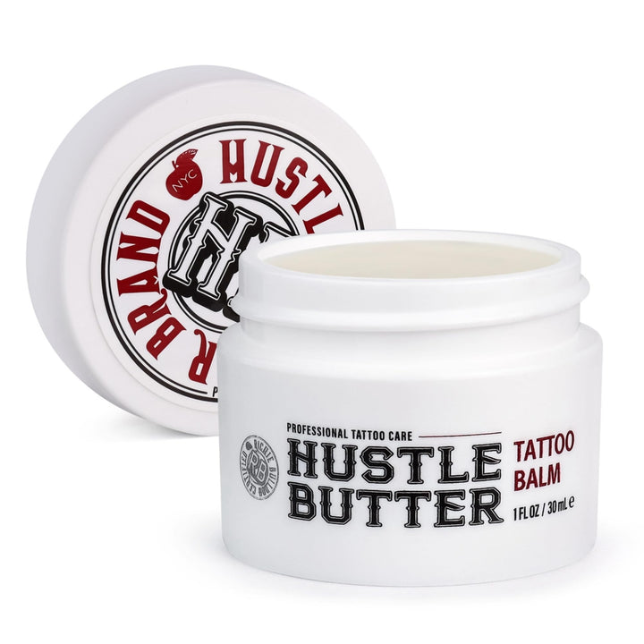 Hustle Butter Deluxe front jar view showing compact 1 oz packaging benefit portability