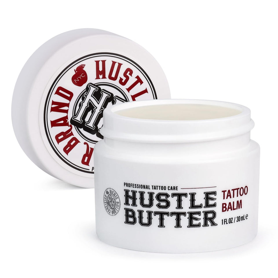 Hustle Butter Deluxe front jar view showing compact 1 oz packaging benefit portability
