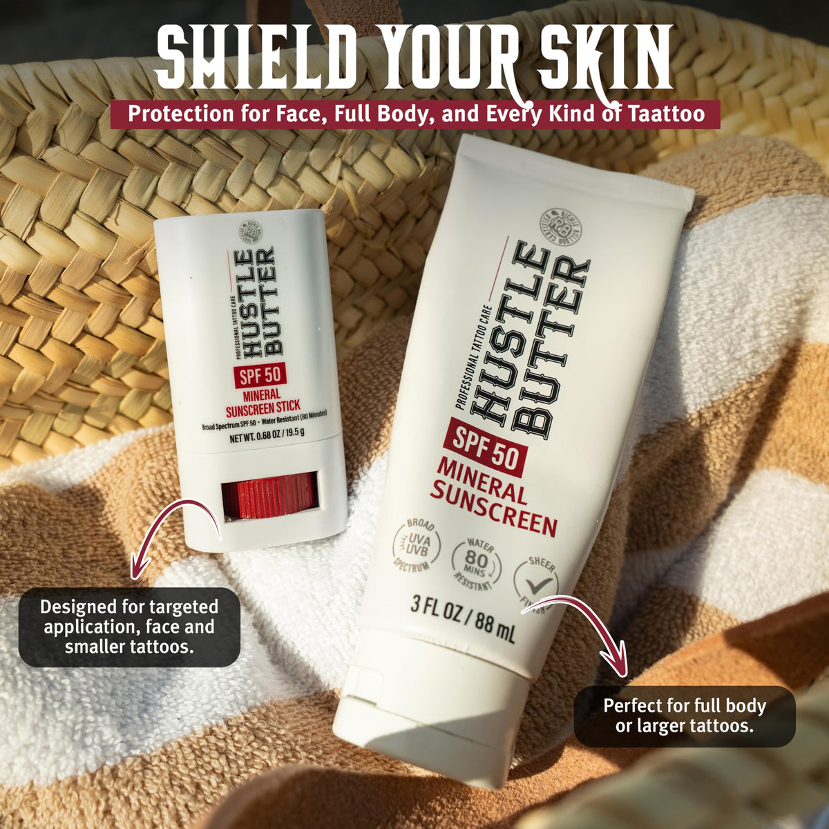 Hustle Butter Deluxe water droplets on skin illustrating sweat and water resistance