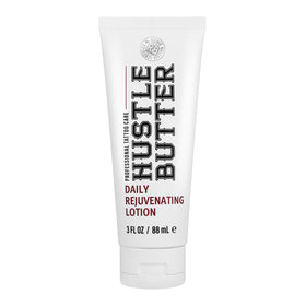 Hustle Butter front packaging showing travel-size bottle and clear label benefit