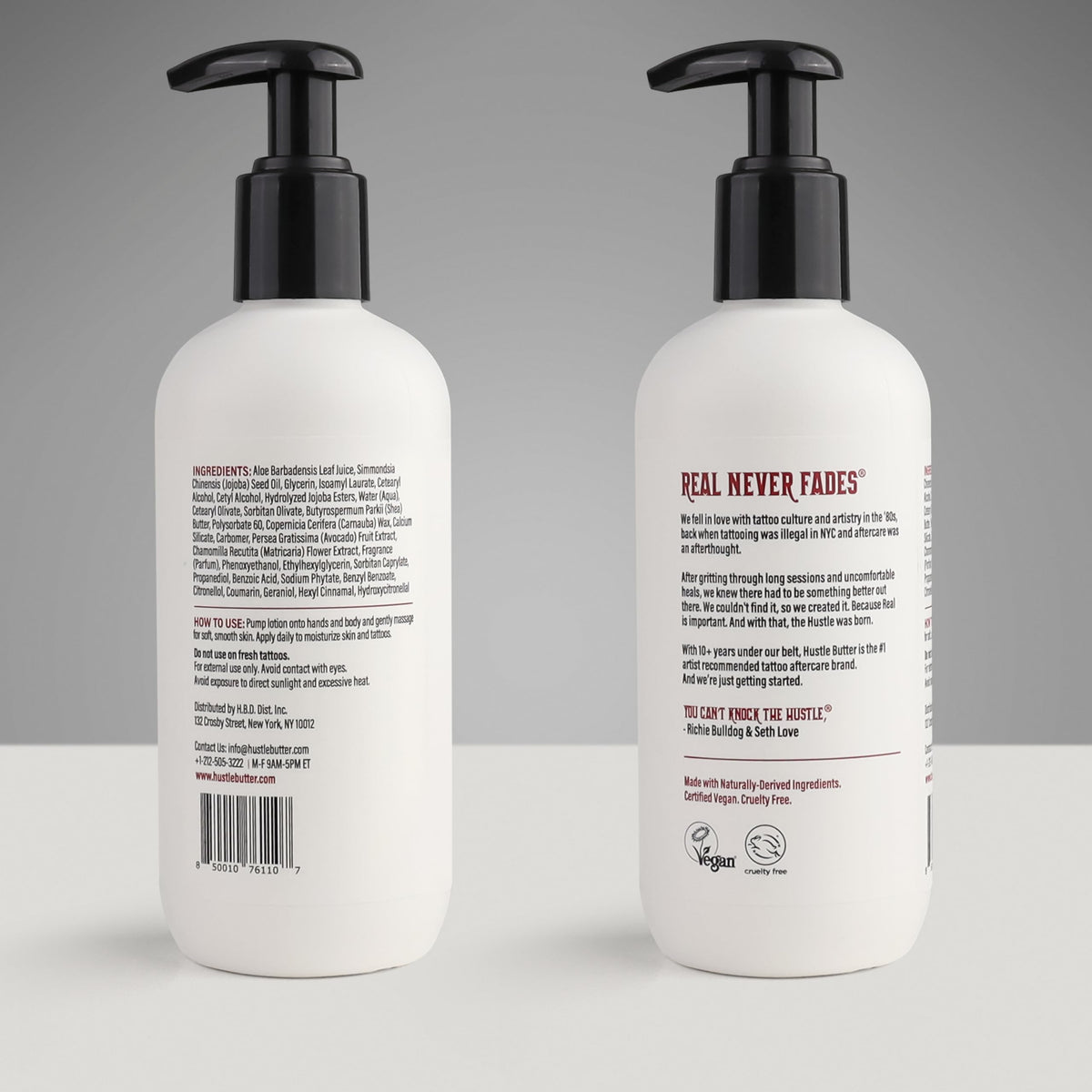 Hustle Butter label close-up displaying ingredient callouts and vegan cruelty-free status