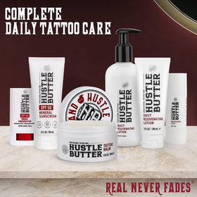 Hustle Butter in a beach bag illustrating portable aftercare and tropical scent