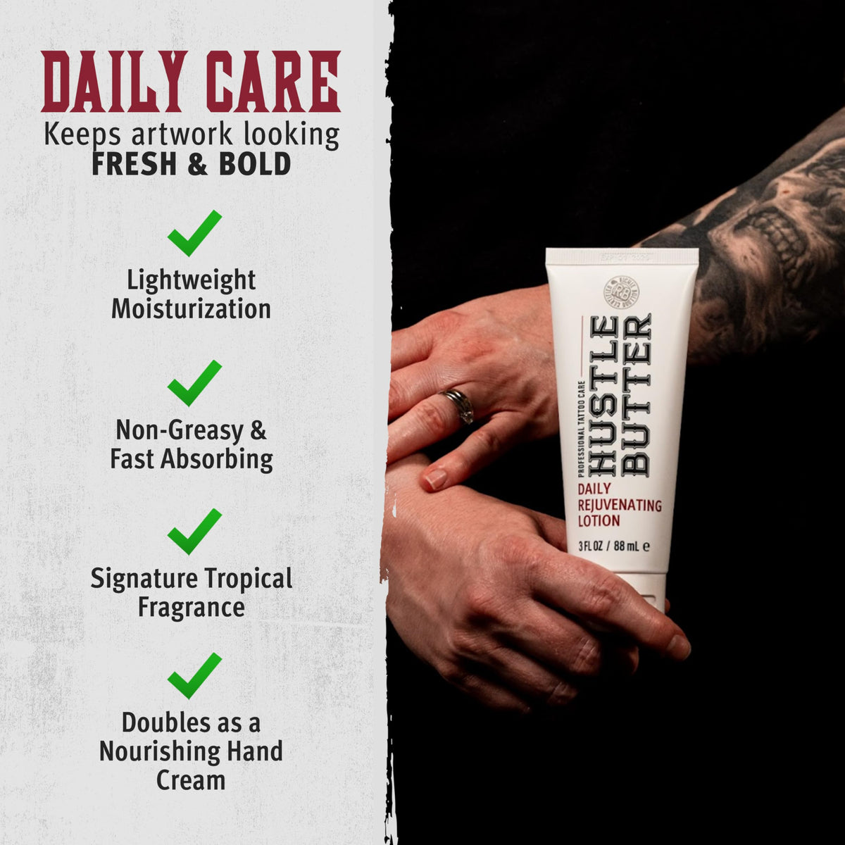 Hustle Butter being applied to forearm demonstrating easy spread and hydration