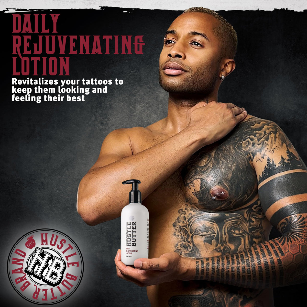 Hustle Butter pump dispensing lotion demonstrating convenient, mess-free application