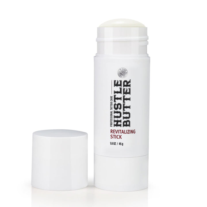 Hustle Butter front packaging showing compact 1.6 oz stick, easy travel benefit