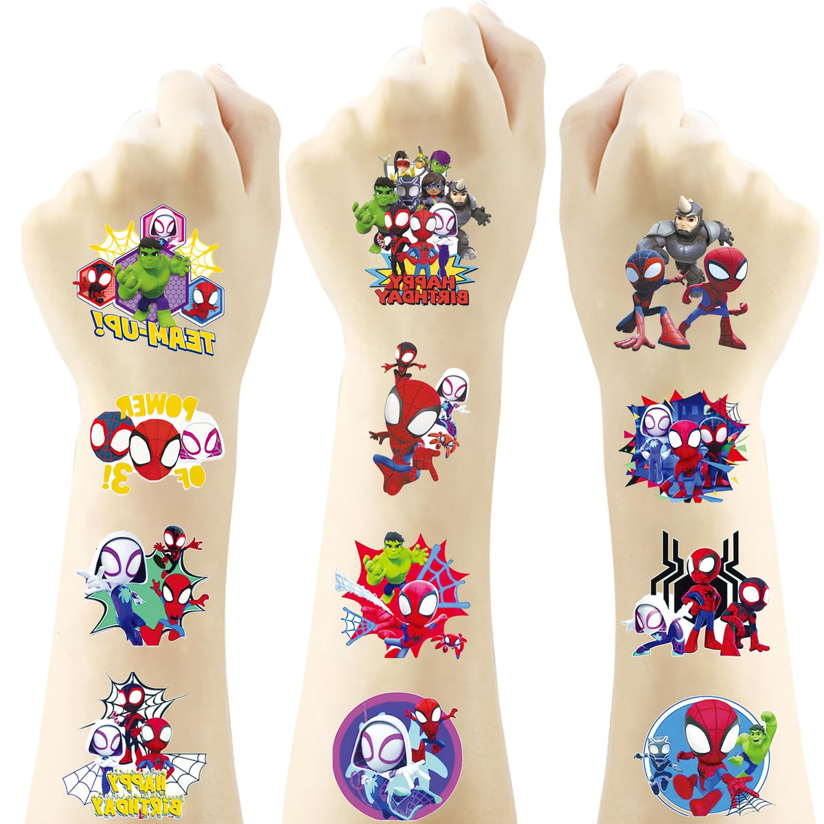 HUXICUI close-up of tattoo sheet highlighting clear spider designs and bright colors
