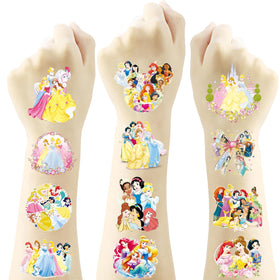 HUXICUI close-up of tattoo sheet showing detailed princess illustrations and colors