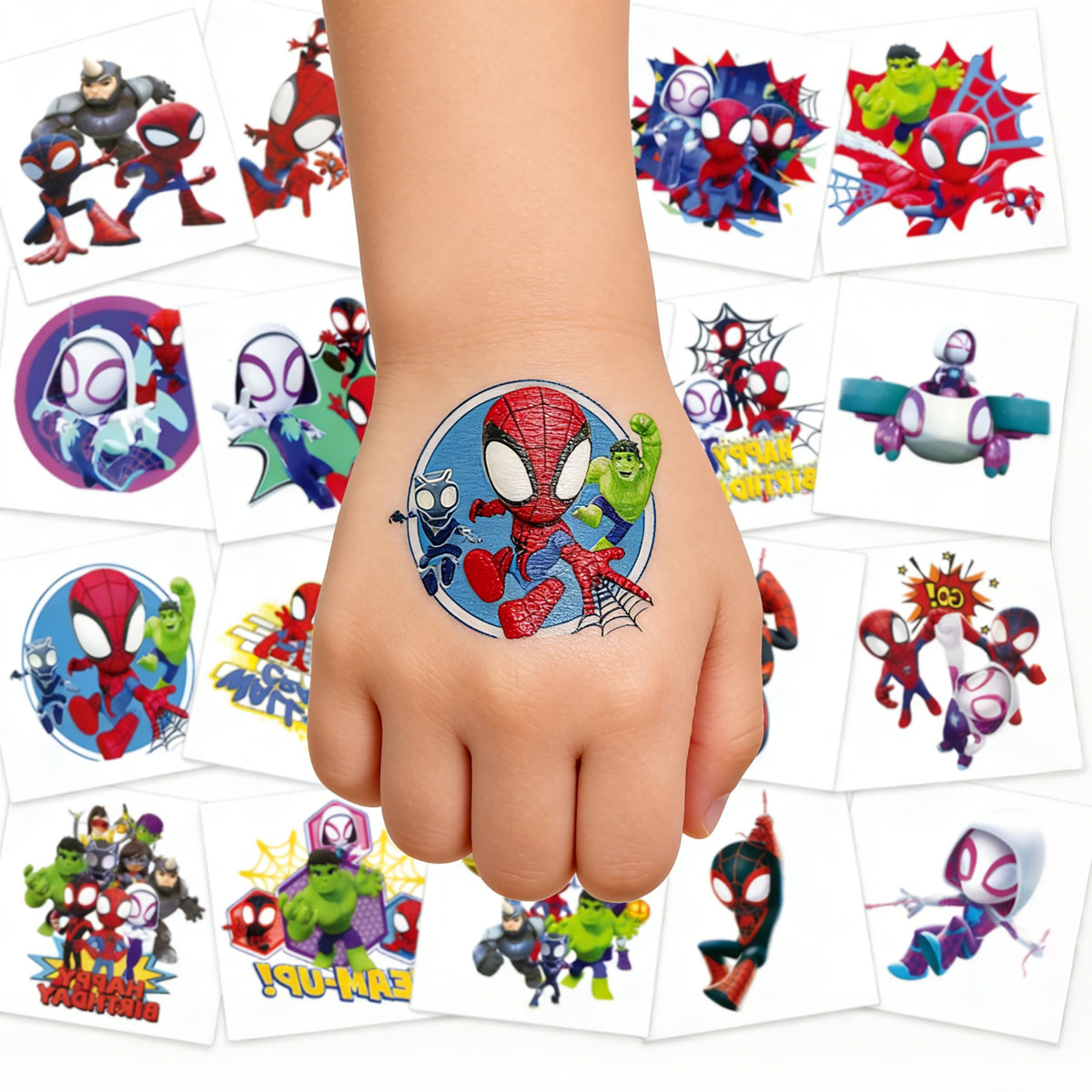 HUXICUI tattoo on adult hand for size comparison showing 2-inch child-friendly scale