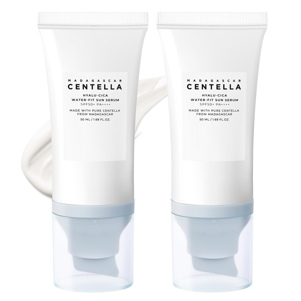 huxihom Centella sunscreen front packaging showing tube design and SPF 50 benefit