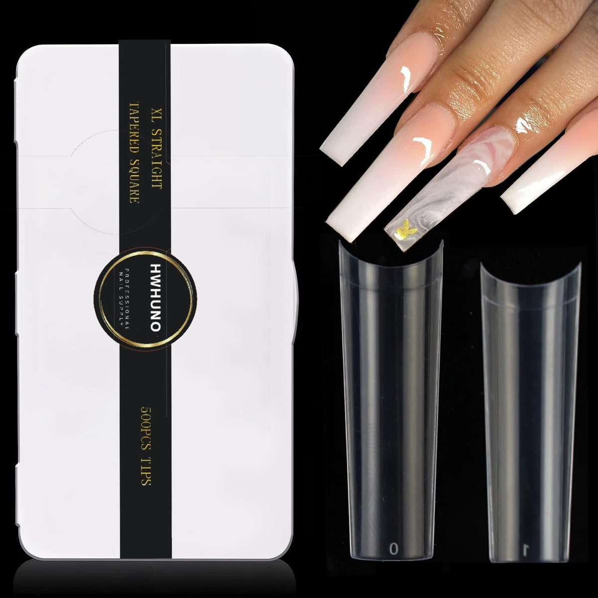 HWHUNO front box of 500 tapered square tips for organized salon use