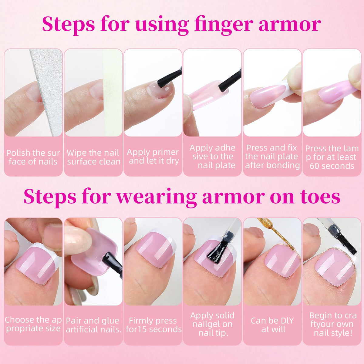 HWHUNO toes being fitted with press-on tips for fast at-home manicure