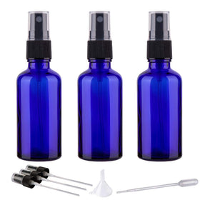 Hydior front view of three blue glass bottles showing compact travel benefit