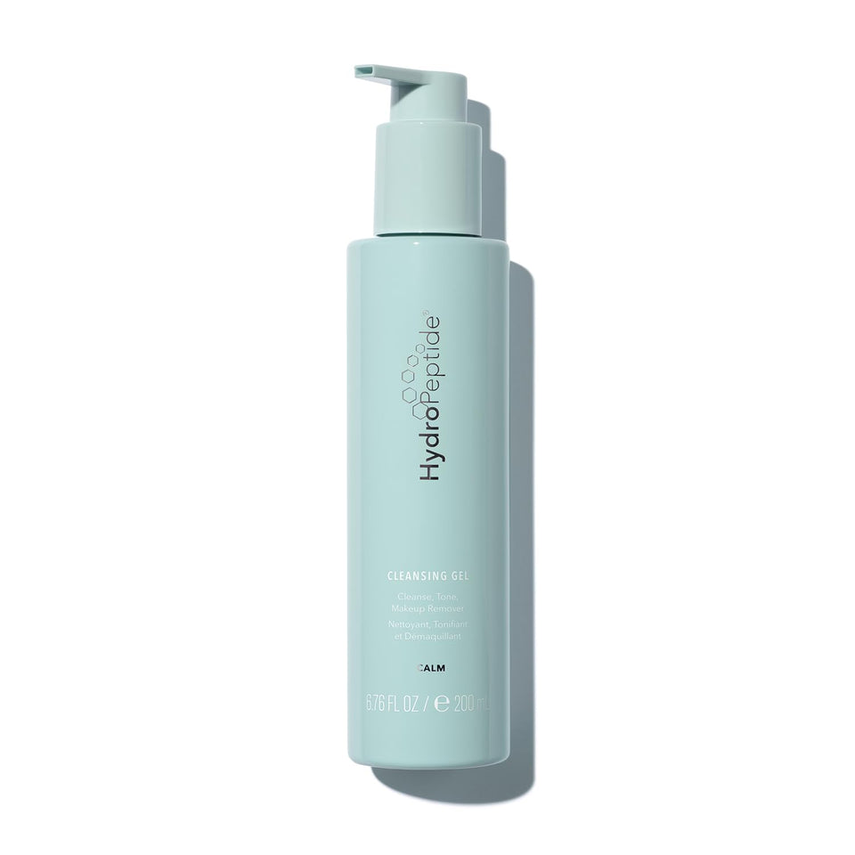 HydroPeptide front packaging showing bottle and branding, highlights gentle cleansing