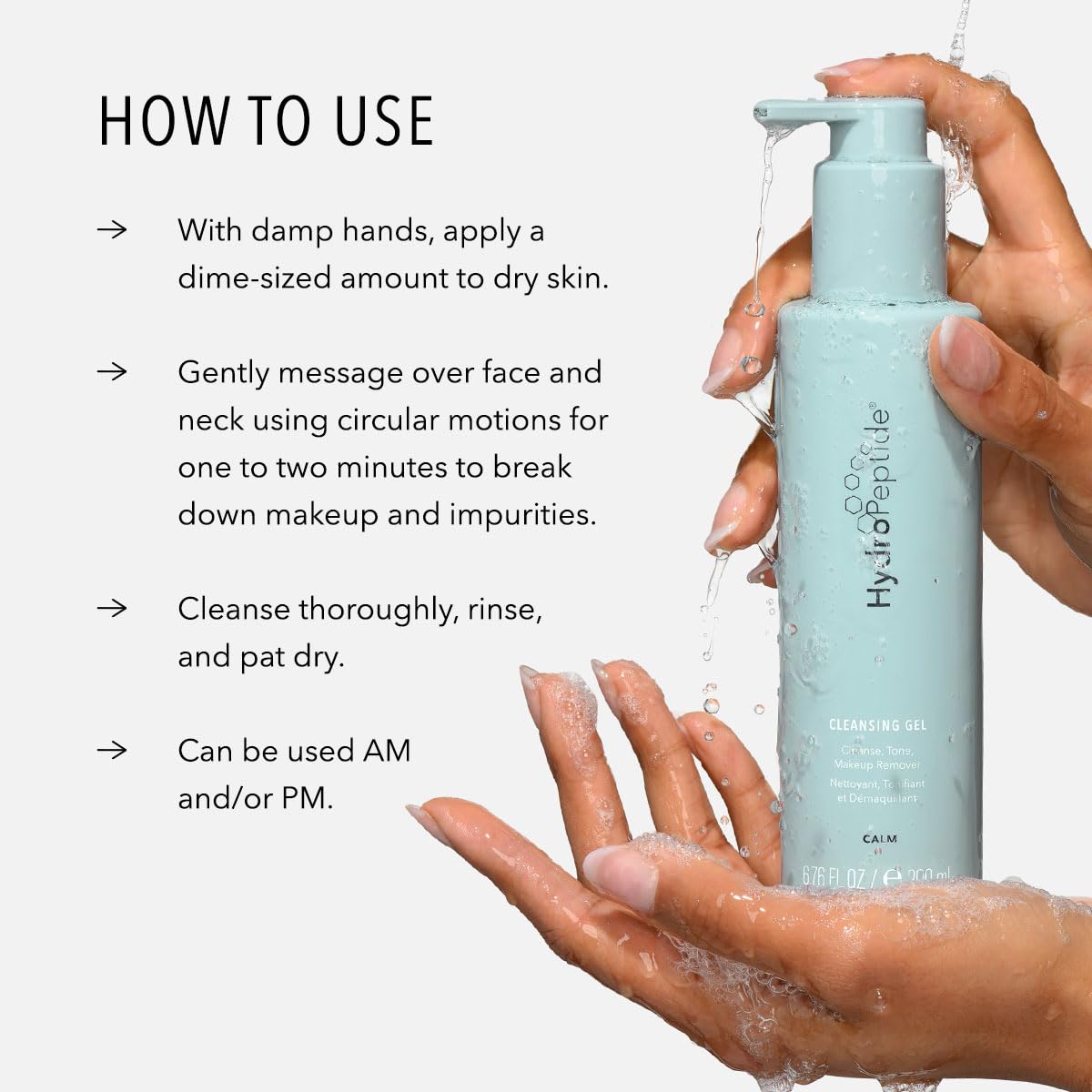 HydroPeptide ingredient label close-up, displays peptides and sulfate-free formulation benefits