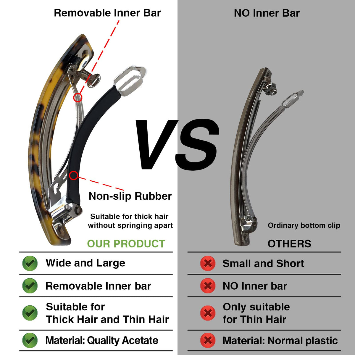 HYFEEL barrette in hair demonstrating firm hold and polished finish