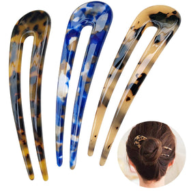 HYFEEL front view of three tortoise shell hair forks showing colors and finish