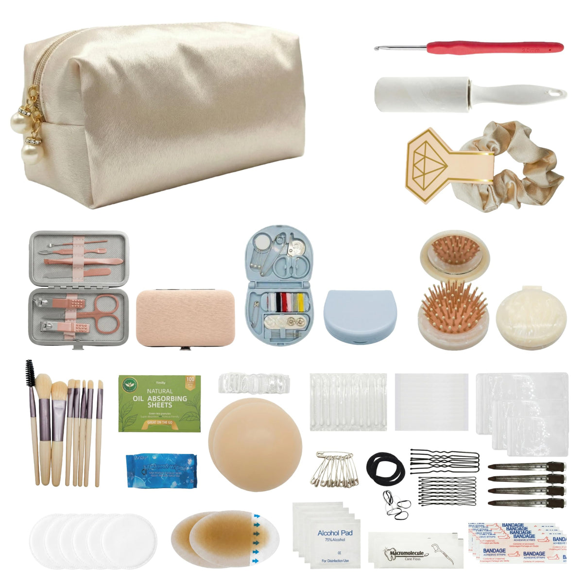 HygaLivia front packaging champagne satin bag, elegant storage benefit