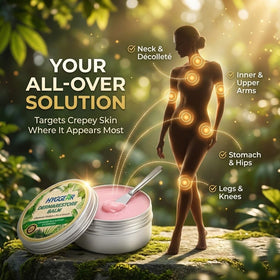 Hyggear Derma Restore Balm massaged into neck and chest to improve texture