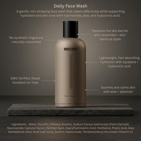 HygieneLab face wash ingredient label close-up highlighting niacinamide and vitamin C benefits