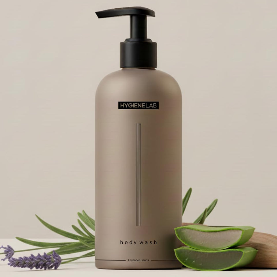 HygieneLab front packaging showing bottle and Lavender Sands scent for clean skin