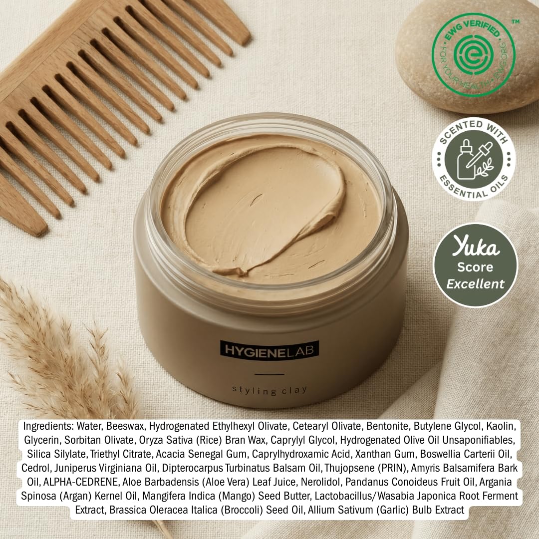 HygieneLab close-up of clay texture highlighting matte, weightless styling benefit