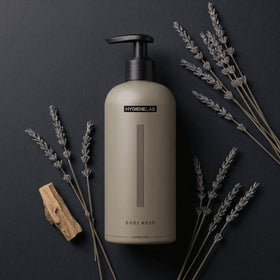 HygieneLab body wash being poured in shower for easy application benefit