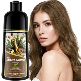 Hynqor front bottle view showing light brown dye shampoo branding and benefit