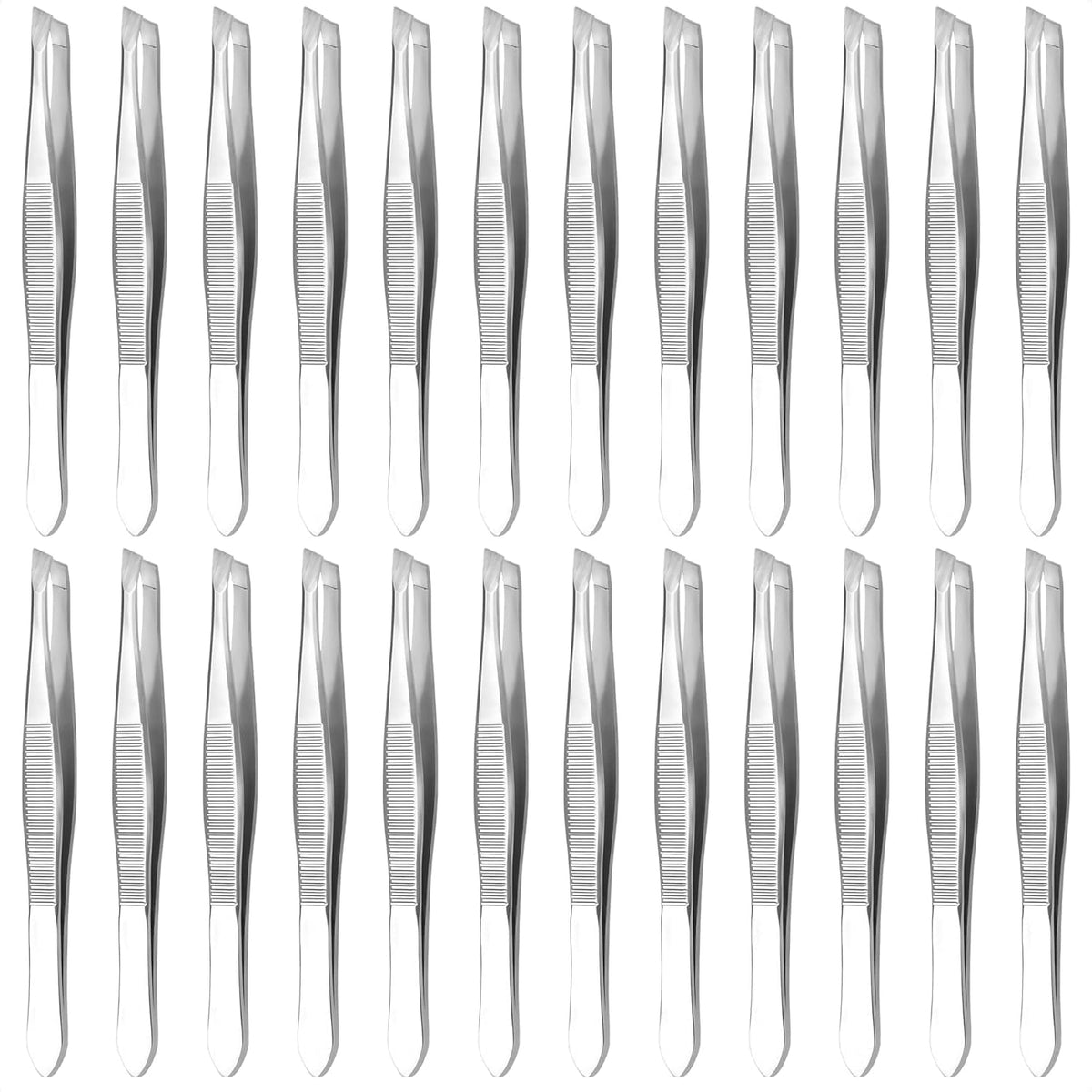 HYQO front view of 24-piece bulk tweezers pack showing compact packaging and quantity