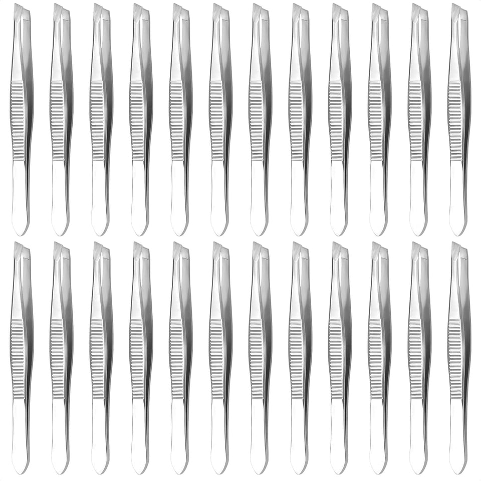 HYQO front view of 24-piece bulk tweezers pack showing compact packaging and quantity