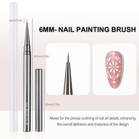 HYWWPFLAY fine 6mm liner brush drawing a precise hairline accent on a nail tip