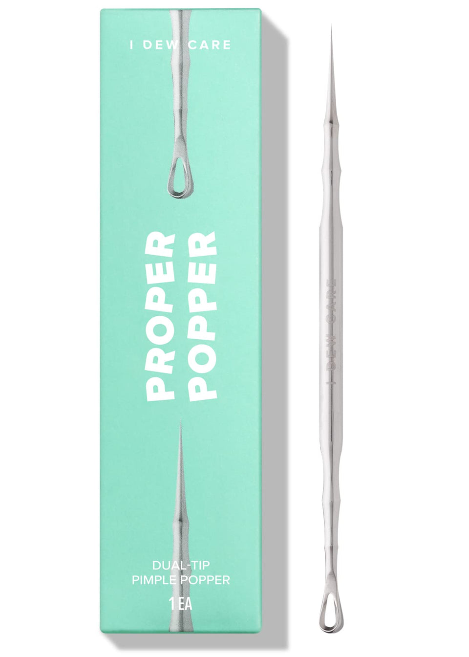 I DEW CARE Proper Popper front view showing stainless steel dual tip and sleek handle for precise extraction