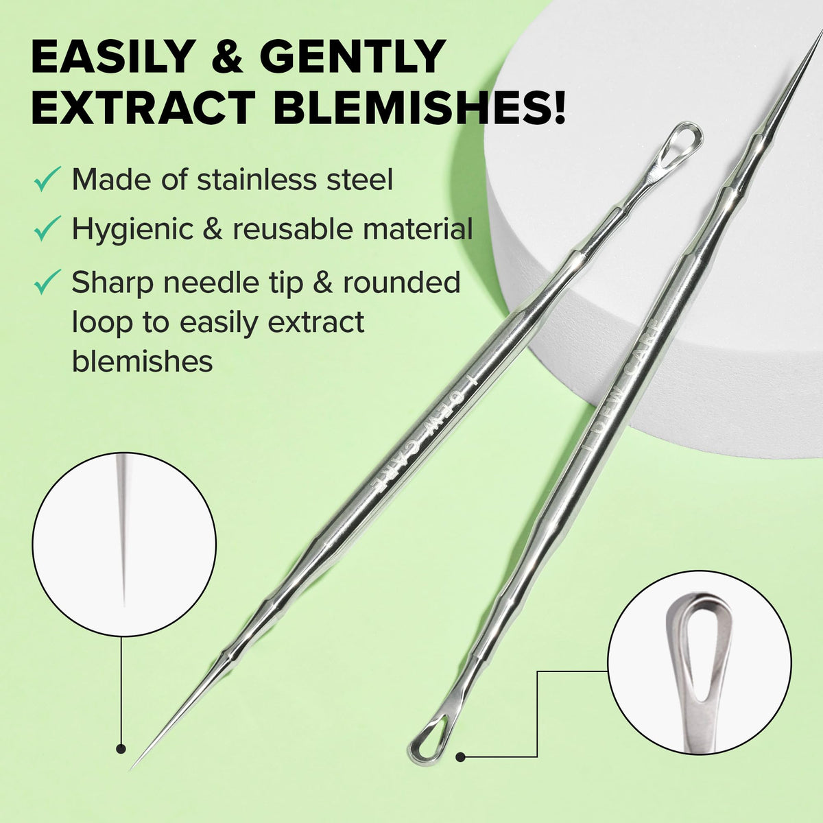 I DEW CARE tool in use beside blemish patch illustrating combined extraction and soothing patch benefit