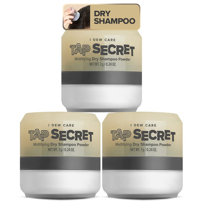 I DEW CARE front packaging trio showing compact refillable dry shampoo convenience