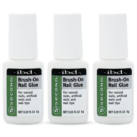 IBD brush-on glue front bottle showing label and brush cap for precise application benefit