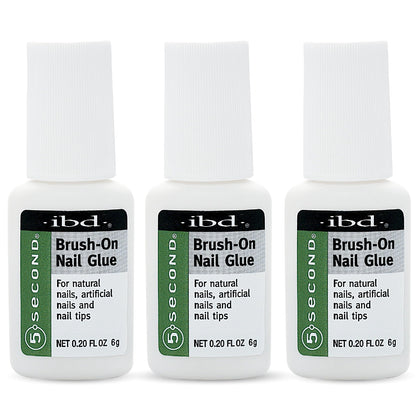 IBD brush-on glue front bottle showing label and brush cap for precise application benefit