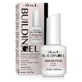 IBD sheer pink front bottle showing label and brush cap, professional convenience