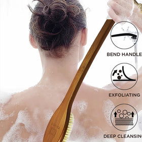 ICANdOIT long bent bamboo handle fully extended for easy reach and comfortable back cleaning