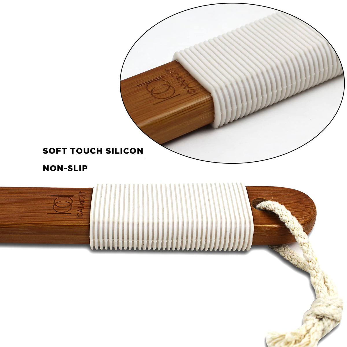 ICANdOIT brush next to ruler showing 17.71-inch length for scale and reach comparison